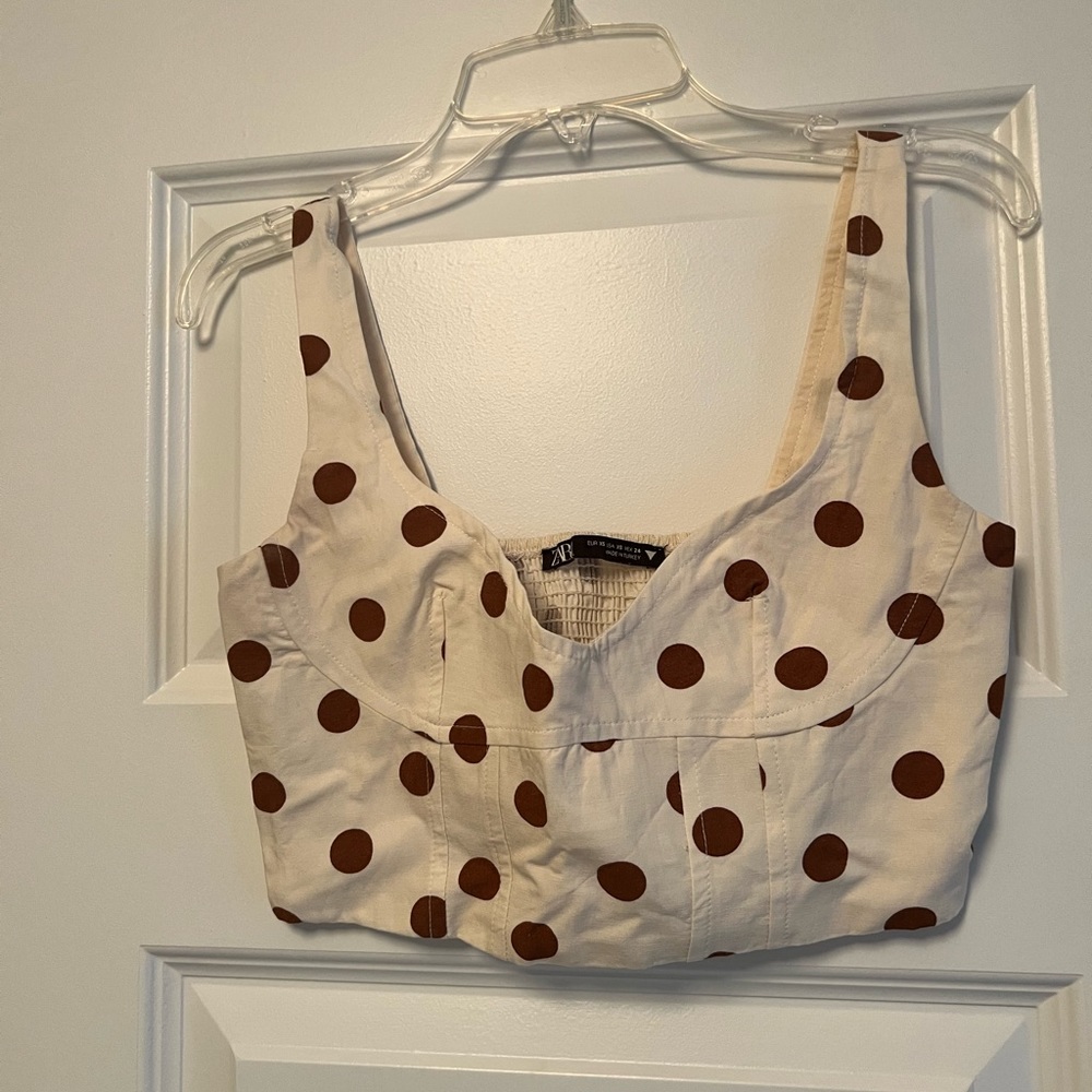 Zara brown polka dot crop top
